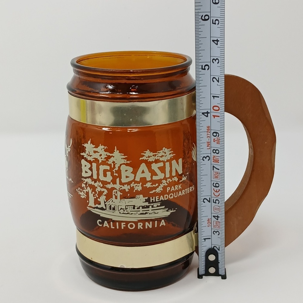 Siesta Ware Amber Brown Barrel Mug Big Basin California Souvenir Wood Handle - Picture 2 of 10